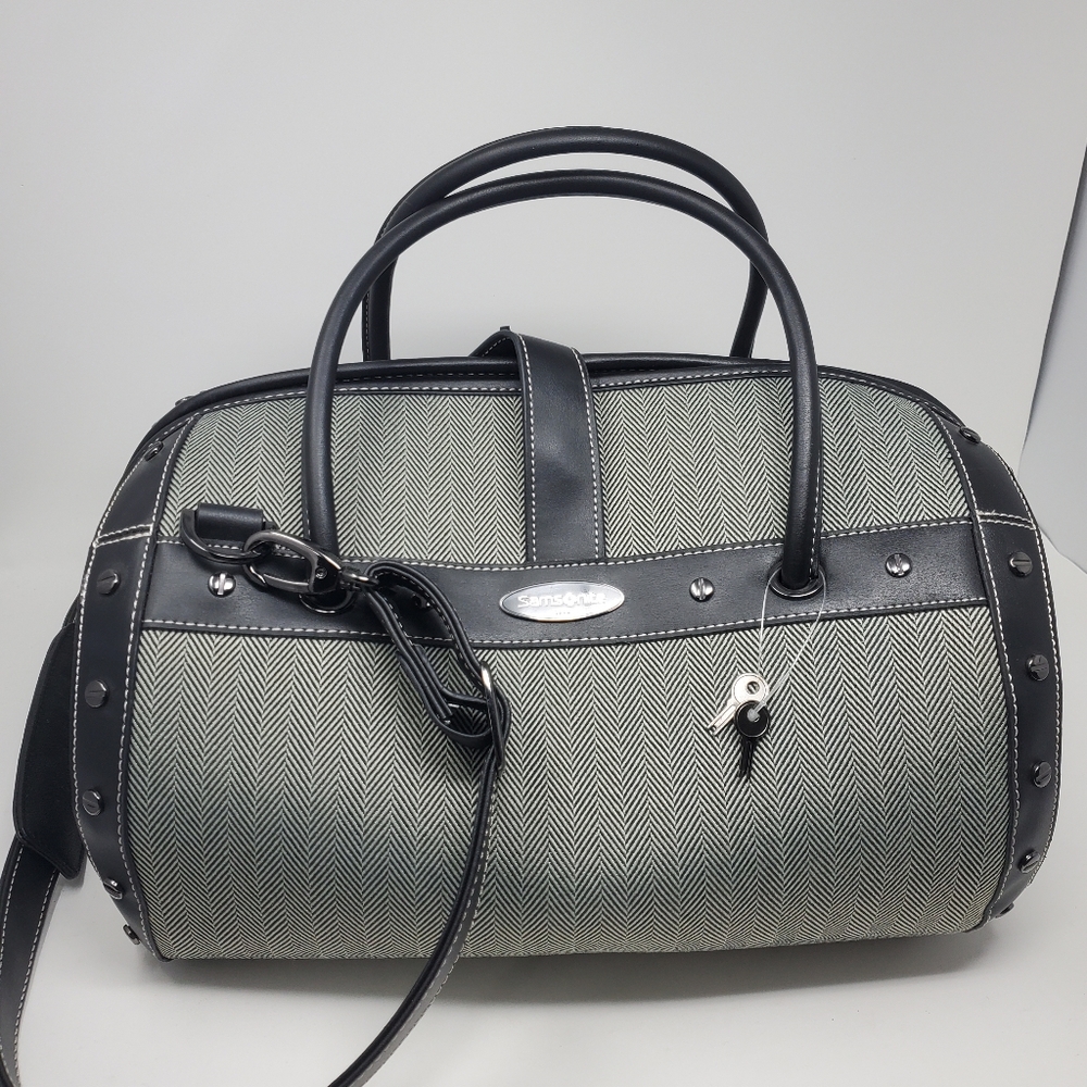 Samsonite Black herringbone vintage luggage Duffle
